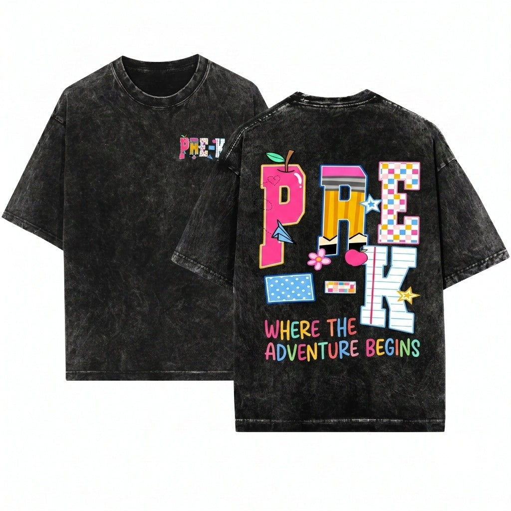 PRE-K Preschool Teacher Back to School First Day Custom Neck Name Gift Unisex Wash T-Shirt