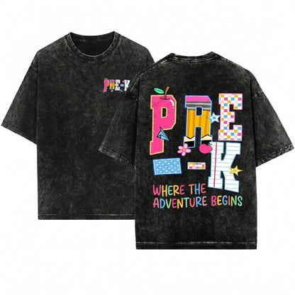 PRE-K Preschool Teacher Back to School First Day Custom Neck Name Gift Unisex Wash T-Shirt
