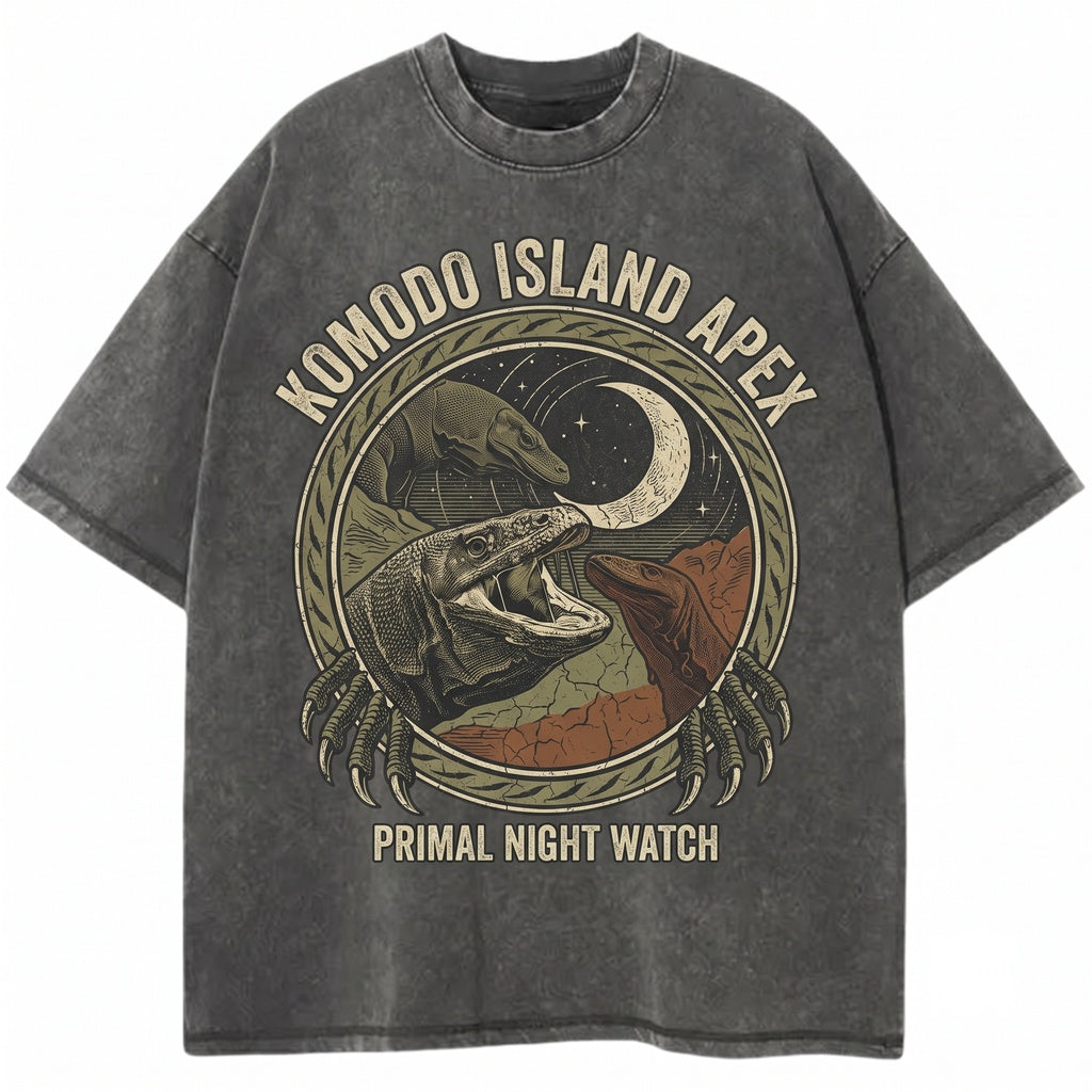 Vintage Three Komodo Dragon Graphic Lizard Nature Wildlife Reptile Oversized Retro Animal Unisex TShirt
