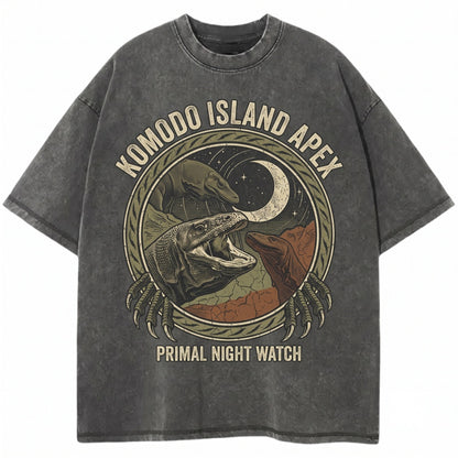 Vintage Three Komodo Dragon Graphic Lizard Nature Wildlife Reptile Oversized Retro Animal Unisex TShirt
