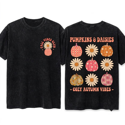 Retro Vintage Floral Pumpkin Cute Halloween Fall Autumn Women Unisex Wash T-Shirt