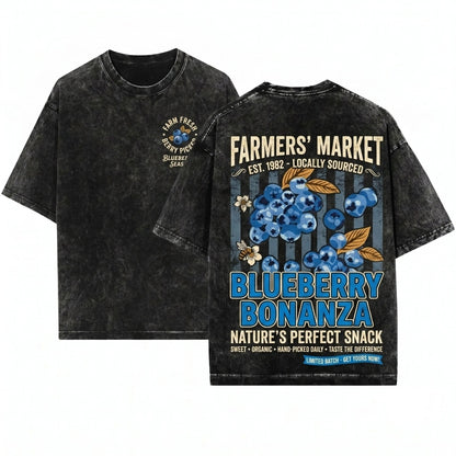 Retro Blueberries Farmers Market Fruit Graphic Unisex Wash T-Shirt