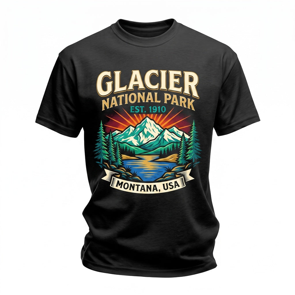 Glacier National Park Vintage Distressed Montana Nature Graphic Unisex TShirt
