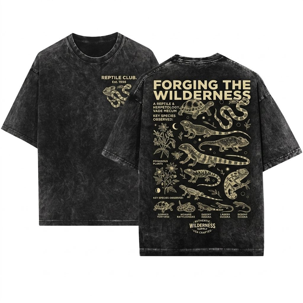 Reptile Vintage Line Art Snake Lizard Turtle Chameleon Graphic Herpetology Nature 90s Style Animal Top Unisex Wash T-Shirt