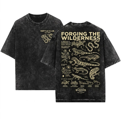 Reptile Vintage Line Art Snake Lizard Turtle Chameleon Graphic Herpetology Nature 90s Style Animal Top Unisex Wash T-Shirt