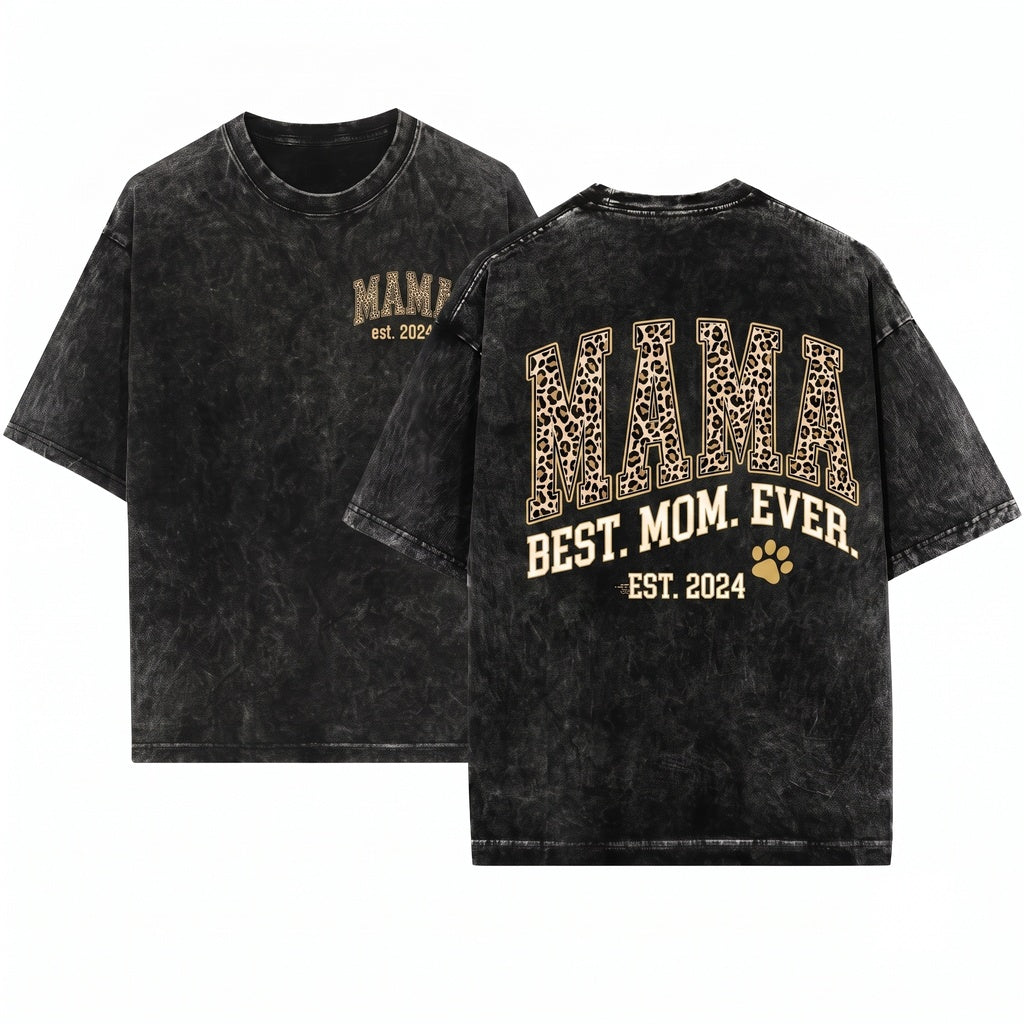 Mama Leopard Print Crewneck Sweatshirt Gift Unisex Wash T-Shirt