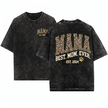 Mama Leopard Print Crewneck Sweatshirt Gift Unisex Wash T-Shirt