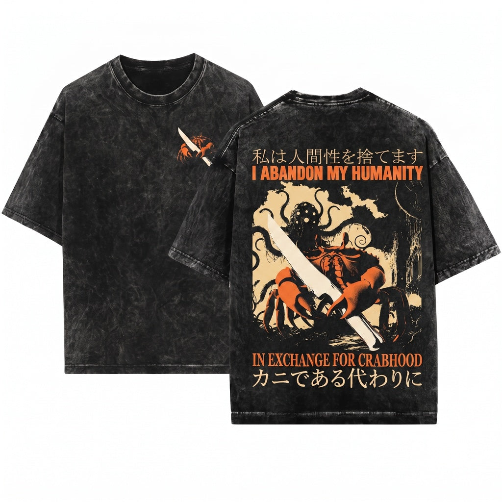 I Abandon My Humanity Funny Vintage Japanese Crab Navy Unisex Wash T-Shirt