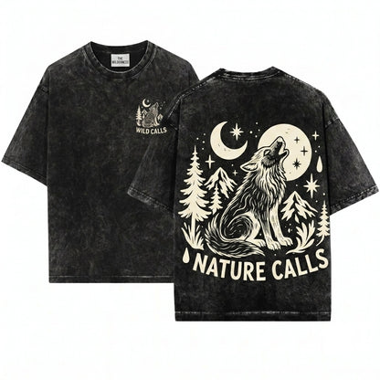 Vintage Howling Wolf Graphic Forest Wildlife Rustic Moonlit Nature Adventure Gift Unisex Wash T-Shirt