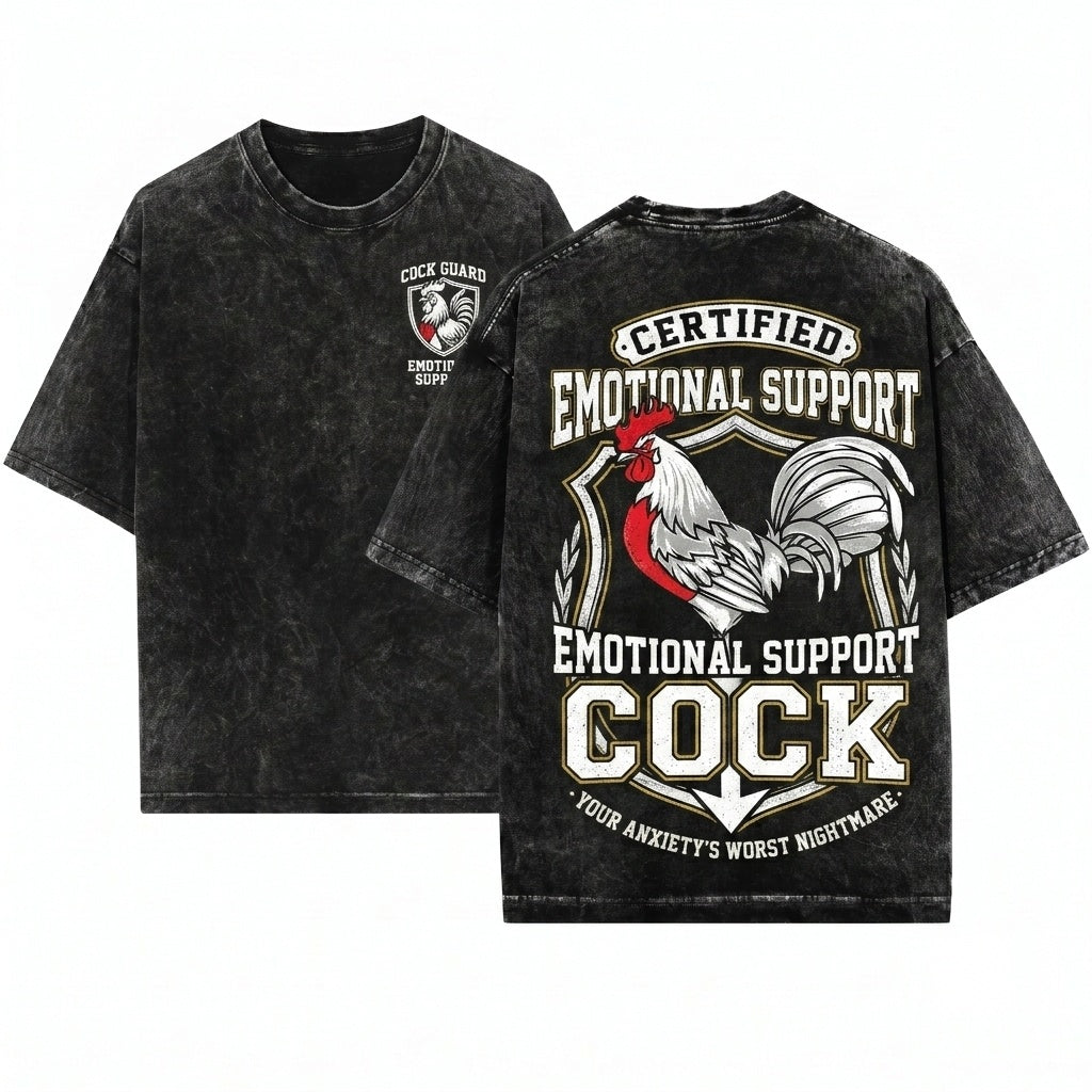 Mens Emotional Support Cock Rooster Chicken Farmer Birthday Humorous Animal Gift Unisex Wash T-Shirt