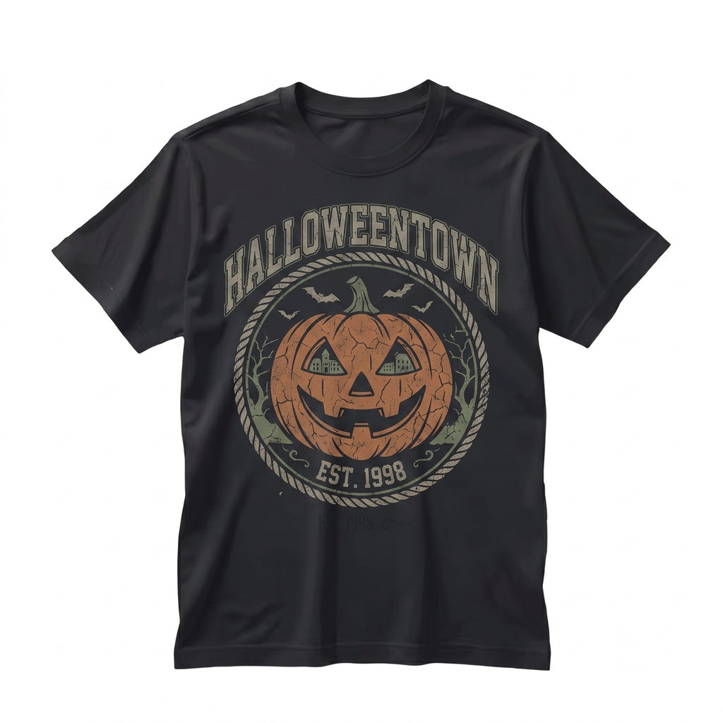 Vintage Spooky Town University Est 1998 College Retro Pumpkin Fall Graphic Crewneck Autumn Holiday Gift Unisex TShirt