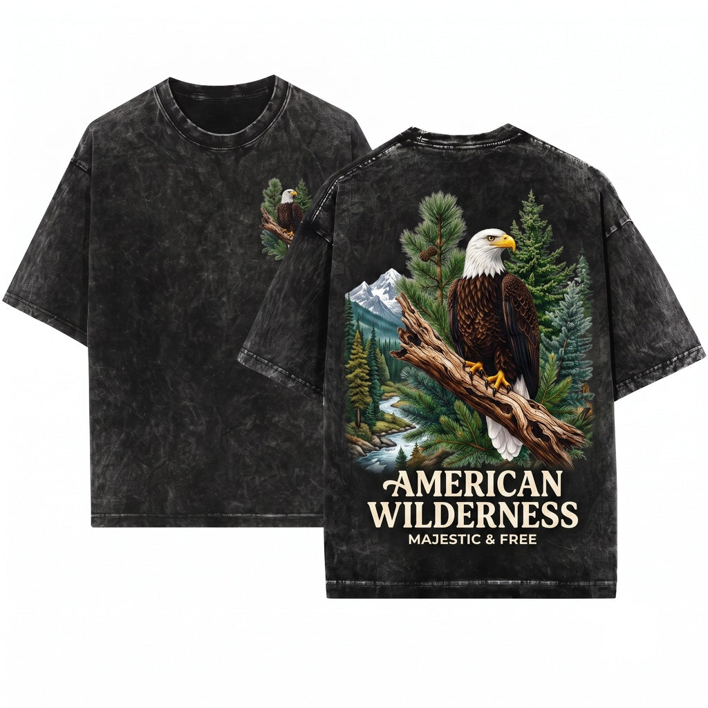 Vintage American Bald Eagle Pine Forest Rustic Wilderness Nature Top Gift Unisex Wash T-Shirt
