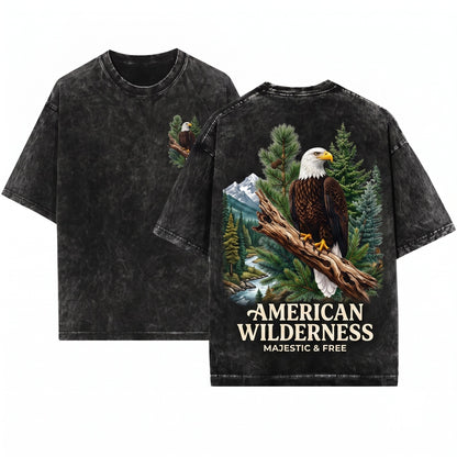 Vintage American Bald Eagle Pine Forest Rustic Wilderness Nature Top Gift Unisex Wash T-Shirt