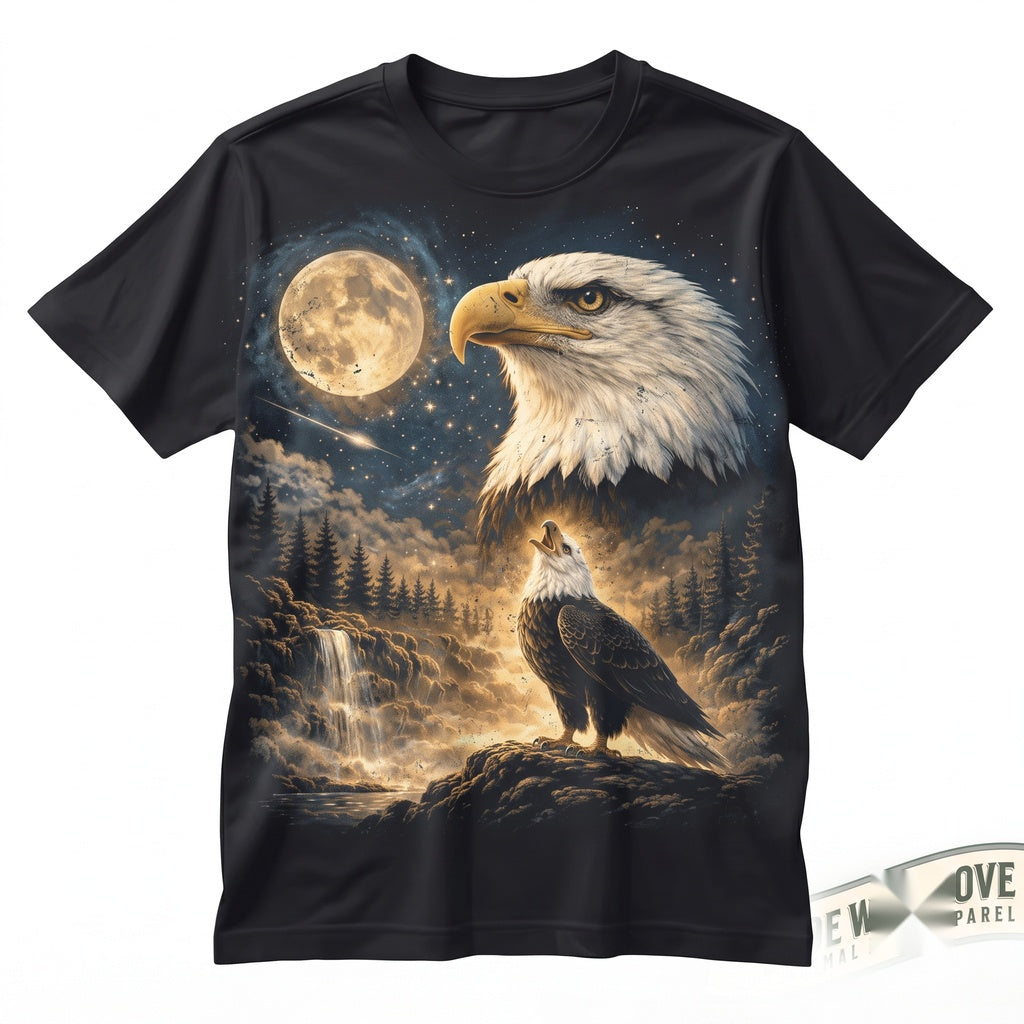 Bald Eagle Howling to the Full Moon Vintage Graphic American Wildlife Patriotic Freedom Animals Apparel Unisex TShirt