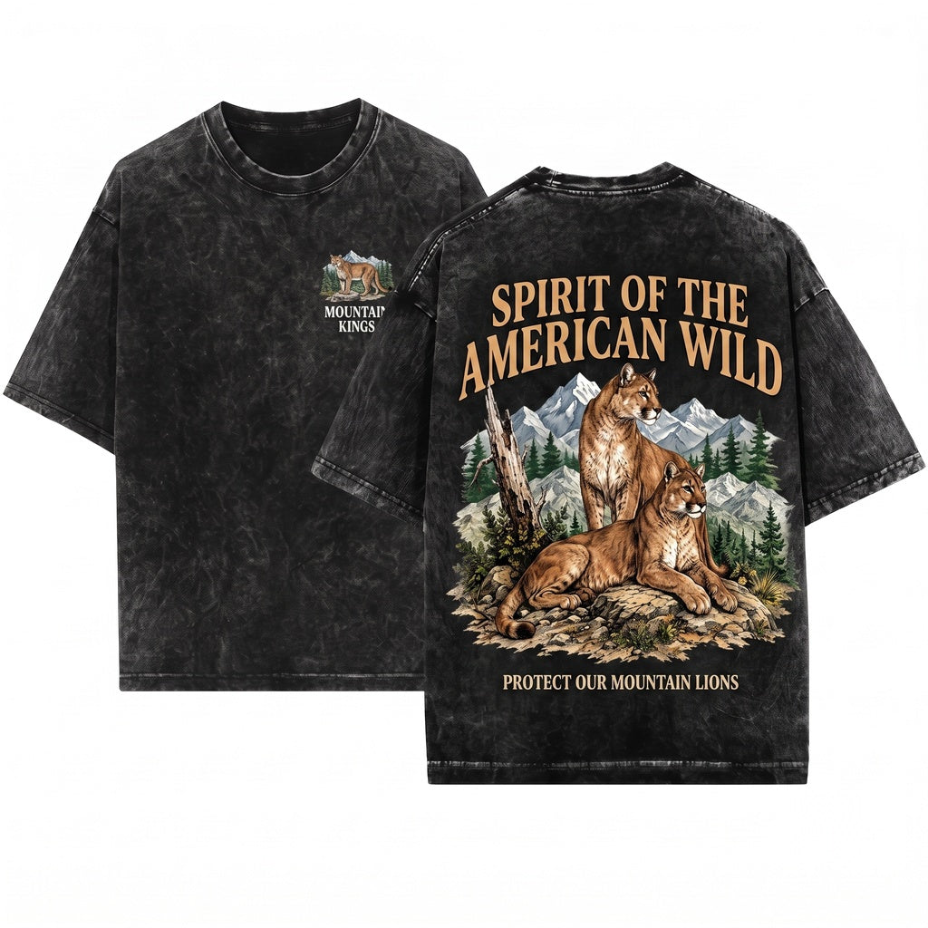 Classic Vintage Mountain Lion Cougar Graphic Wildlife Nature Western Adventure Animal Gift Top Unisex Wash T-Shirt