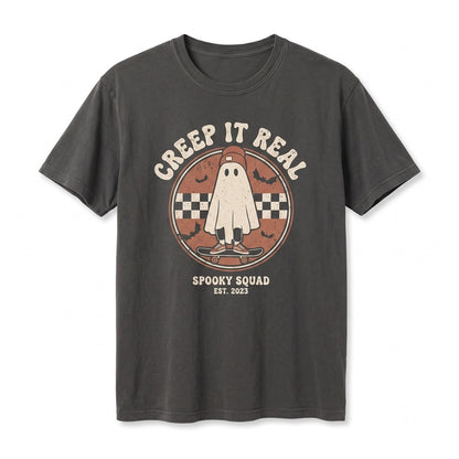 Retro Creep It Real Ghost Witch Vintage Autumn Halloween Graphic Unisex TShirt