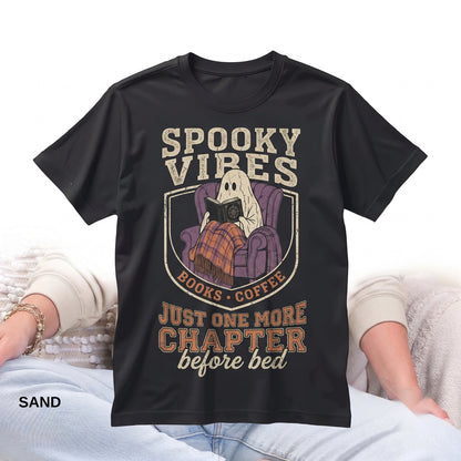 Cozy Ghost Reading Book Lovers Cute Spooky Fall Coffee Graphic Apparel Unisex TShirt