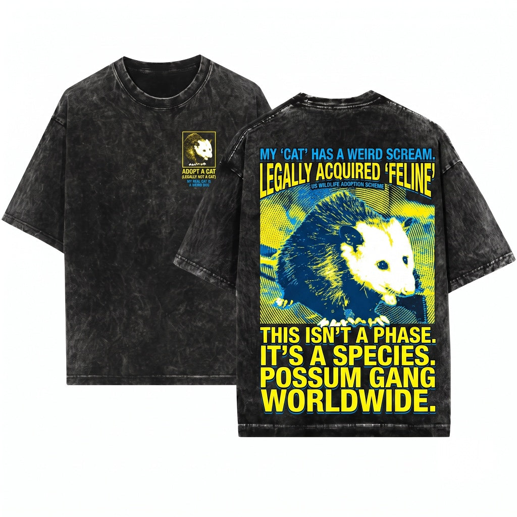 Vintage Adopt A Cat Opossum Graphic Retro Unisex Wash T-Shirt