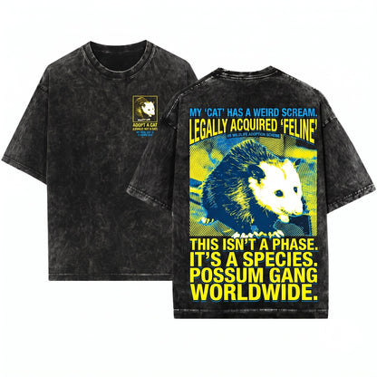 Vintage Adopt A Cat Opossum Graphic Retro Unisex Wash T-Shirt