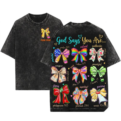 Christian God Says I Am Teacher Coquette Pencil Bow Back To School Graphic Apparel Unisex Wash T-Shirt