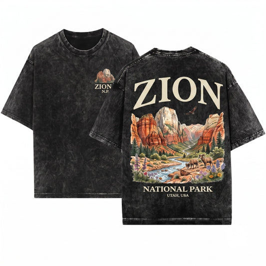Zion National Park Vintage 90s Graphic Retro Canyon Landscape Utah USA Wildlife Unisex Wash T-Shirt
