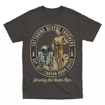 Oversized Retro Sci-Fi R2D2 C3PO Droids Graphic Vintage Space Fantasy Fan Apparel, New Hope Theme Galaxy Park Merch, Cool