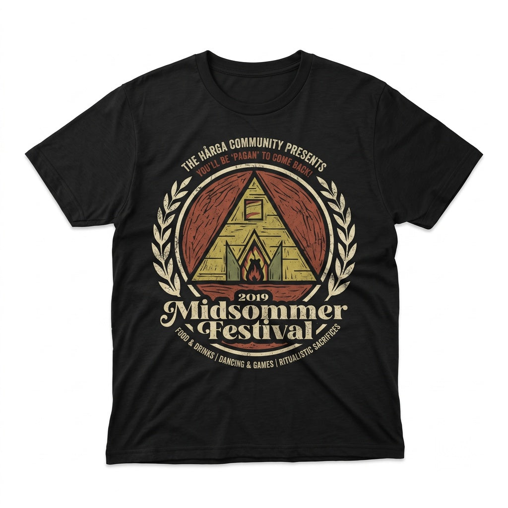 Midsummer Folk Horror Swedish Festival Yellow Temple Solstice Vintage Graphic Unisex TShirt