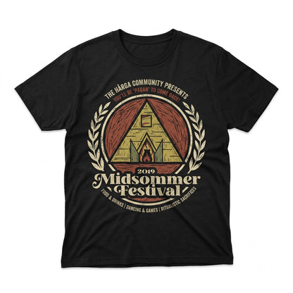 Midsummer Folk Horror Swedish Festival Yellow Temple Solstice Vintage Graphic Unisex TShirt