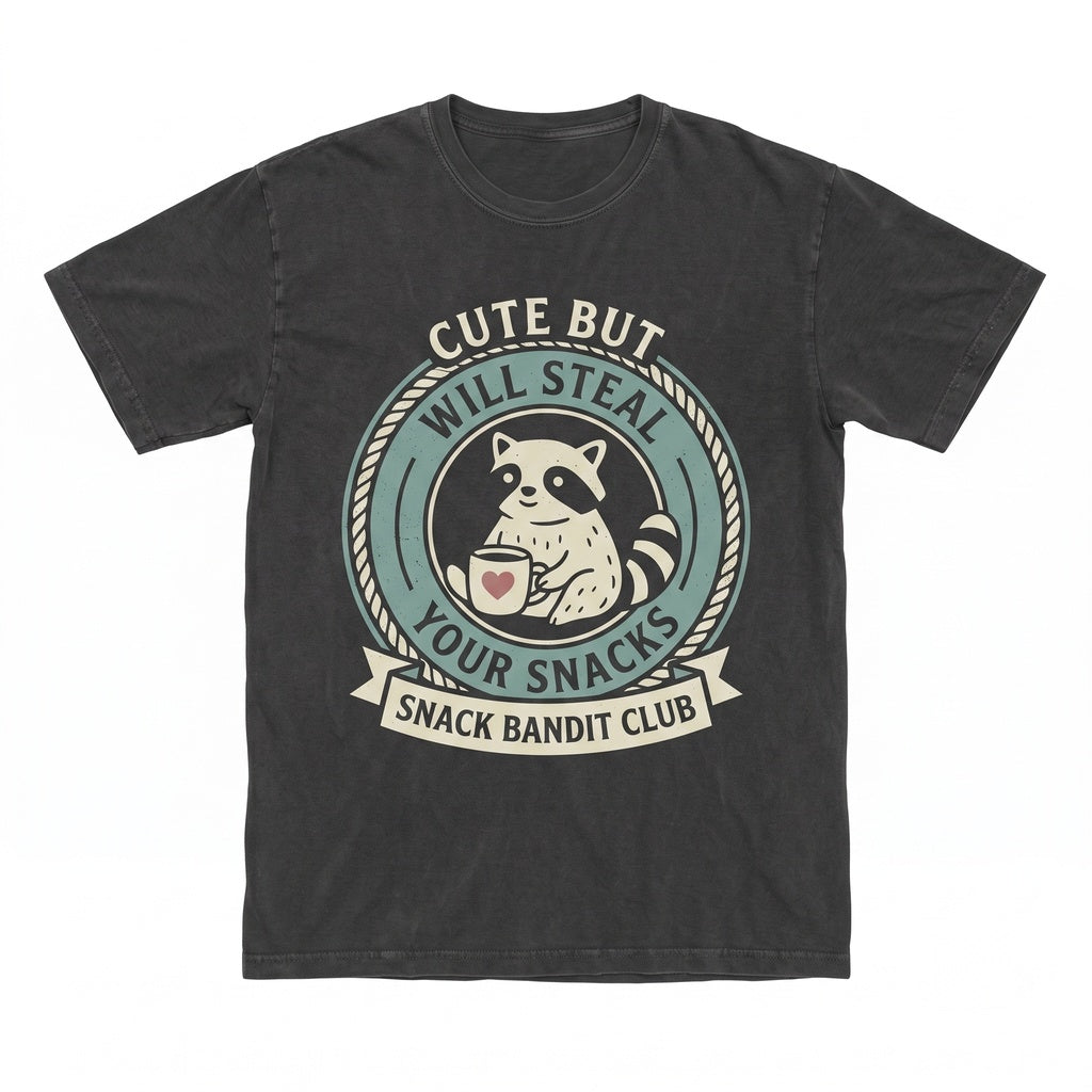 Cute But Will Steal Your Snacks Embroidered Raccoon Funny Feral Unhinged Goblin Gift Unisex TShirt