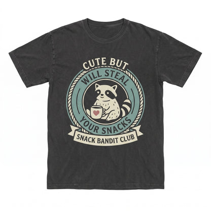 Cute But Will Steal Your Snacks Embroidered Raccoon Funny Feral Unhinged Goblin Gift Unisex TShirt