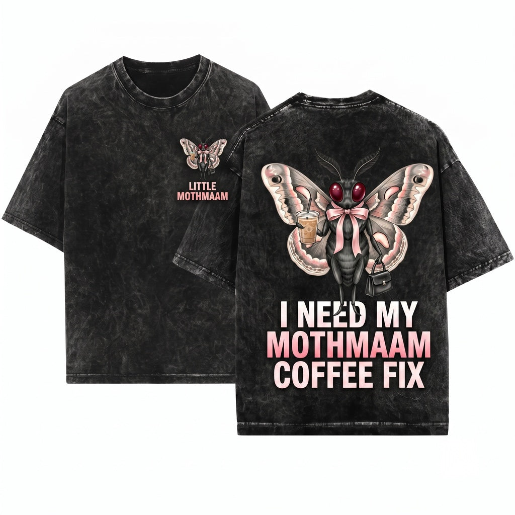 Mothmaam Funny Coffee Lover Cryptid Graphic Unisex Wash T-Shirt