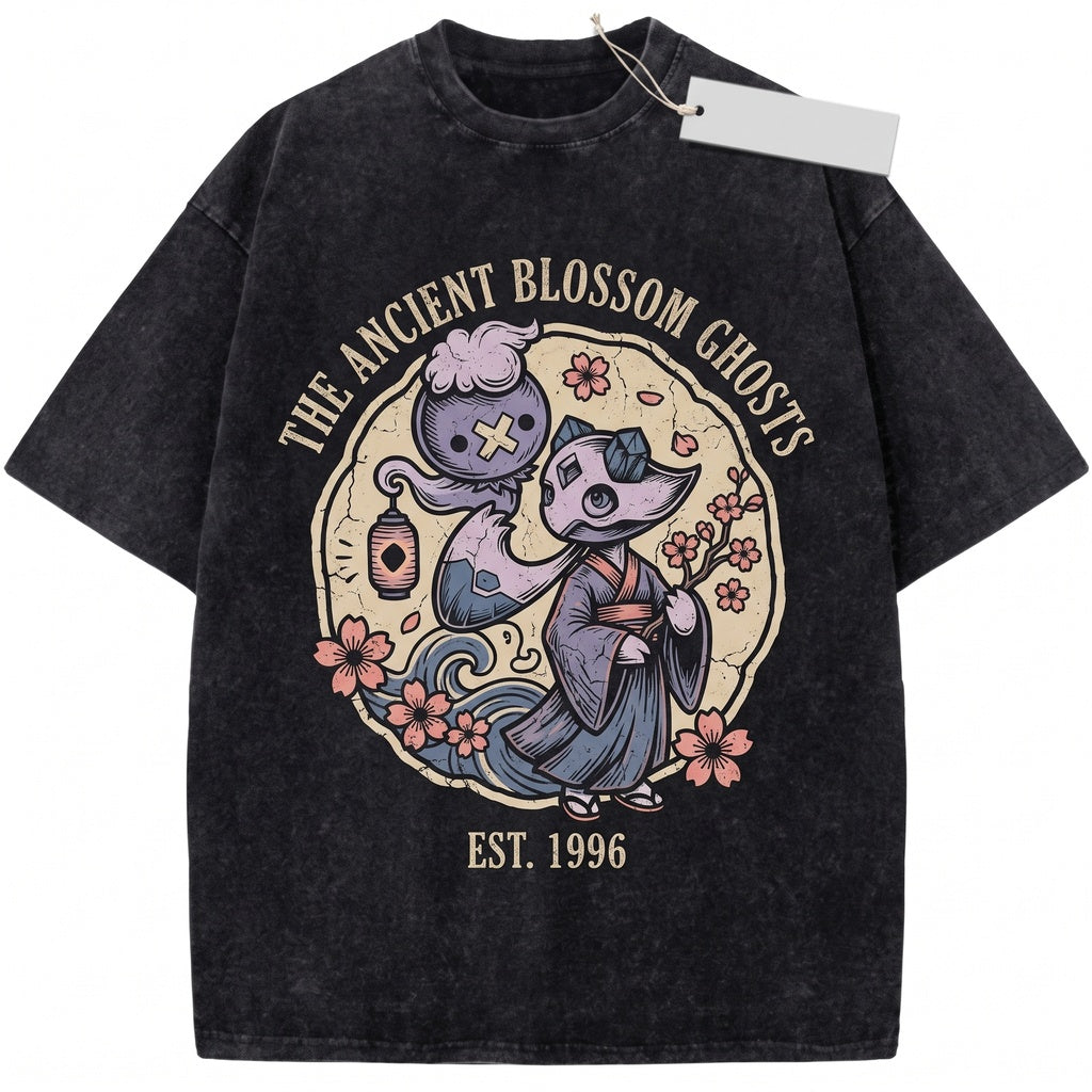 Drifloon Froslass Vintage Wash Ghost Ice Anime Graphic Cute Japanese Retro Oversized Streetwear Gamer Gift Unisex TShirt