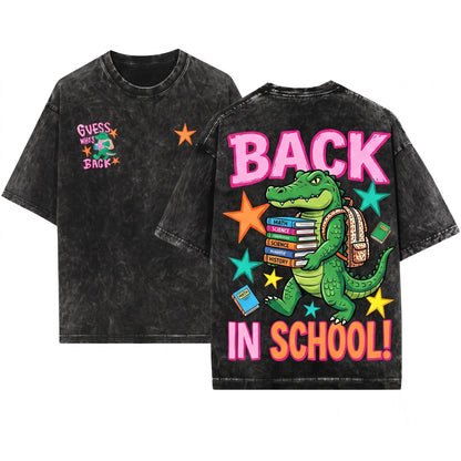 Guess Whos Back Again Funny Alligator Teacher Classroom Gift for Educators Printed 2 Sides Unisex Wash T-Shirt