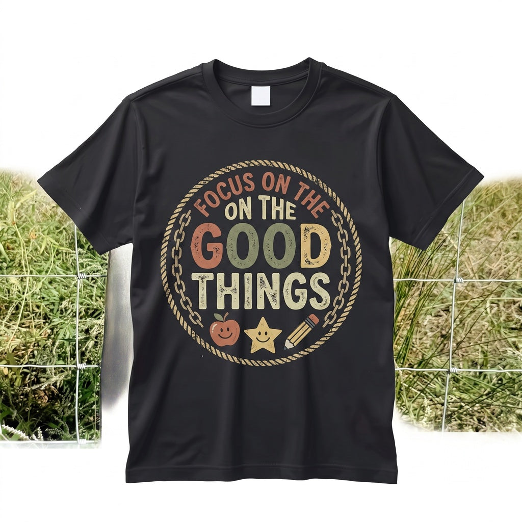 Cute Positive Teacher Graphic Focus on the Good Things Colorful Classroom Inspiration School Gift Unisex TShirt