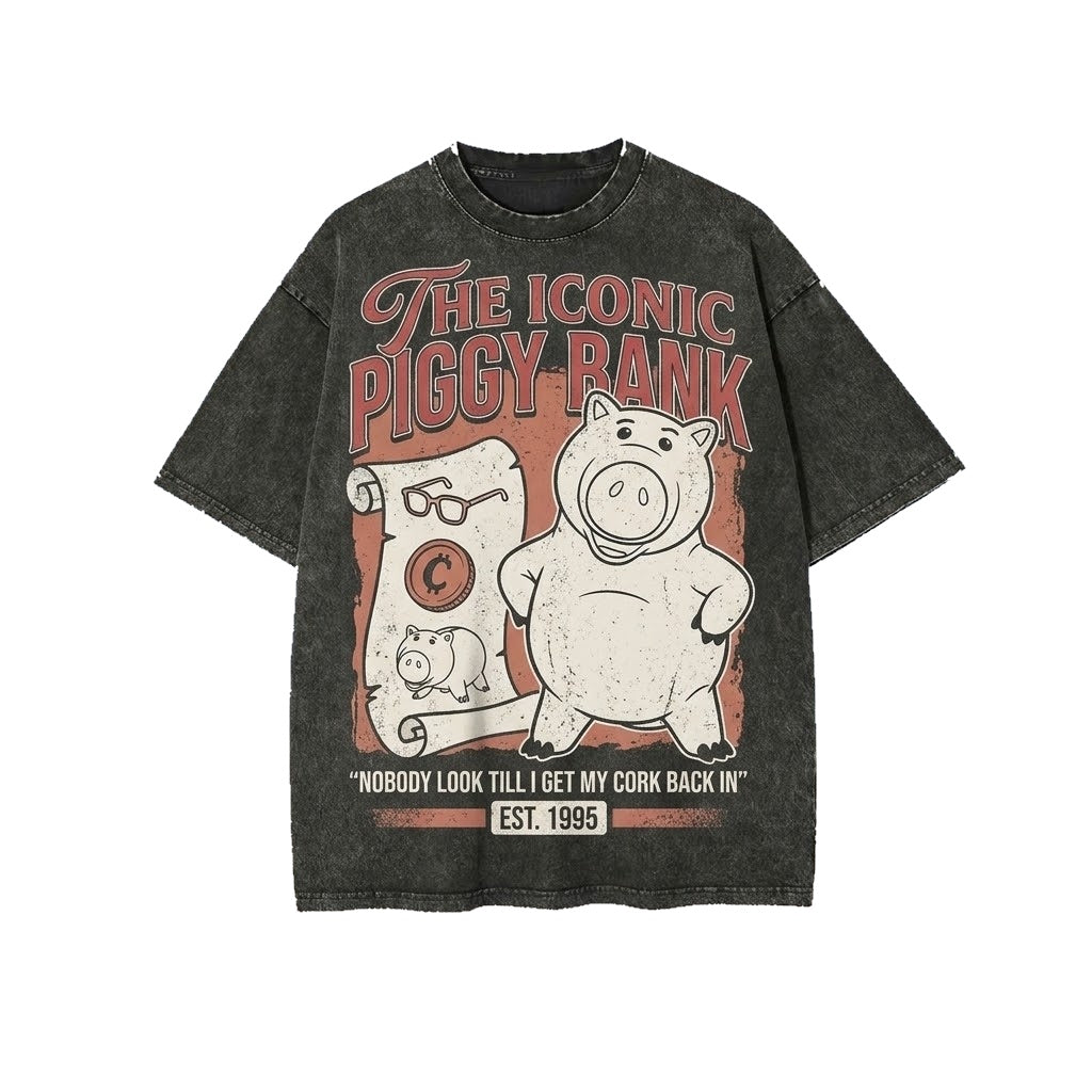 Oversized Retro Hamm Piggy Bank Theme Park Matching Family Graphic Cotton Unisex TShirt