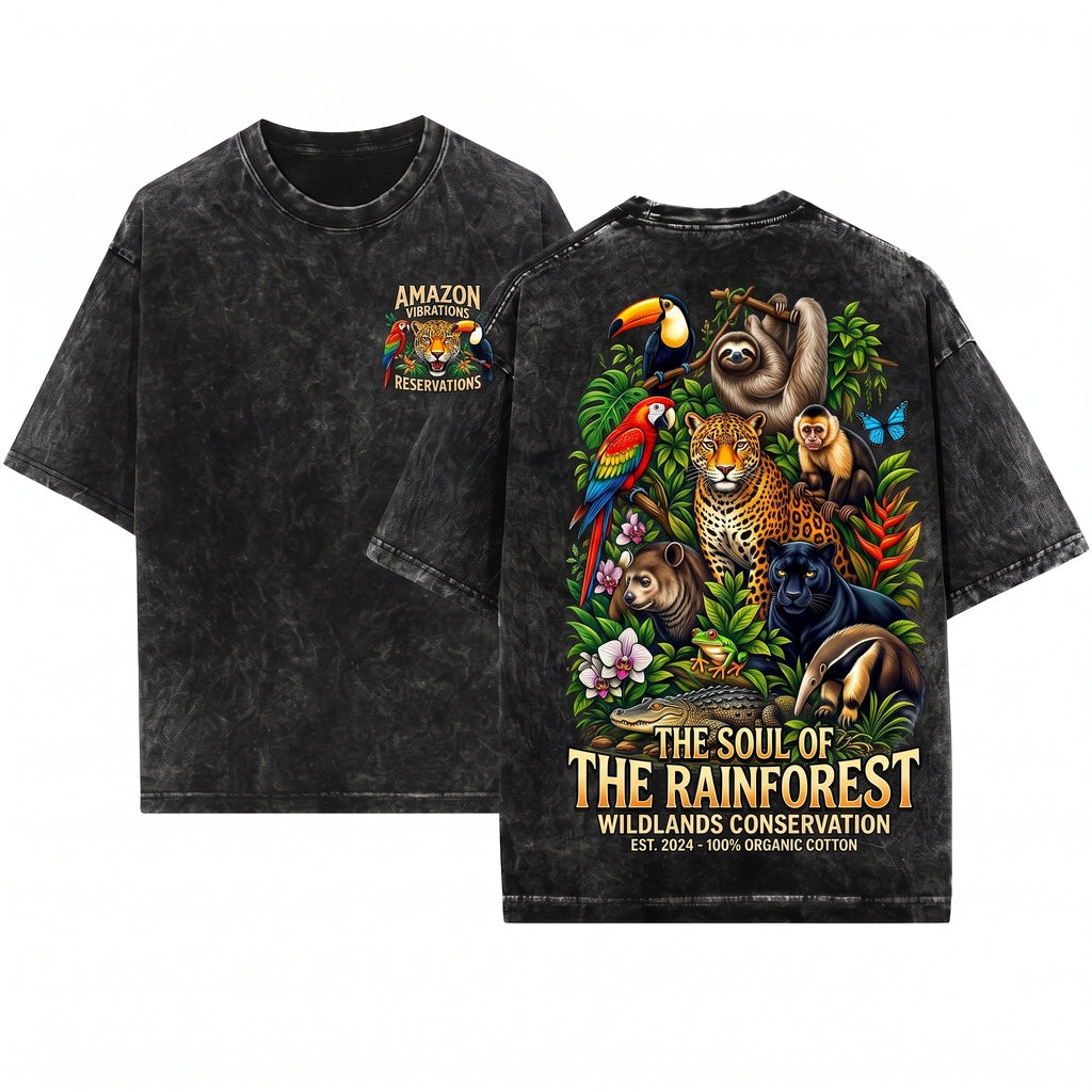 Vintage Tropical Wildlife Rainforest Botanical Jungle Nature Animal Graphic Gift Unisex Wash T-Shirt