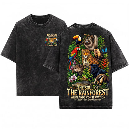 Vintage Tropical Wildlife Rainforest Botanical Jungle Nature Animal Graphic Gift Unisex Wash T-Shirt