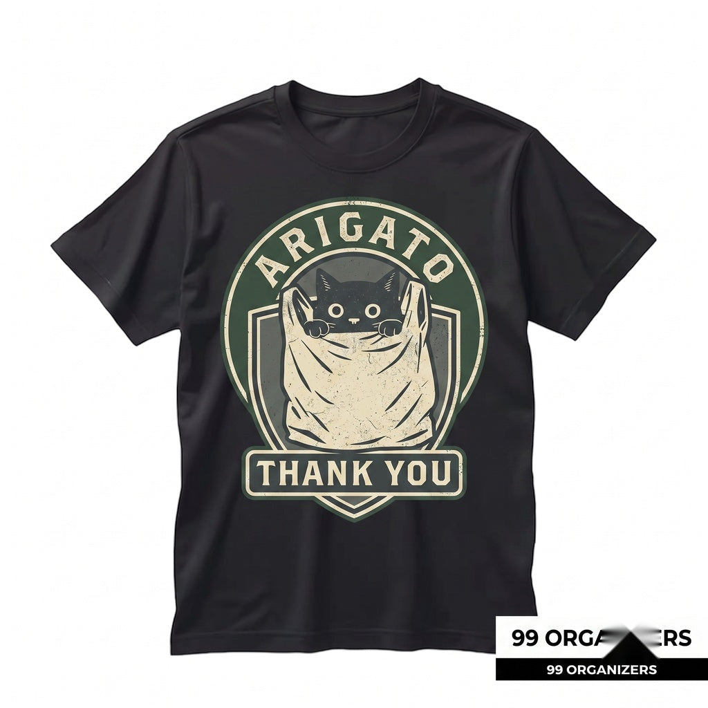 Black Cat in a Bag Graphic, Cute Japanese Aesthetic Kawaii Kitten Lover Funny Gift Top, Unisex TShirt