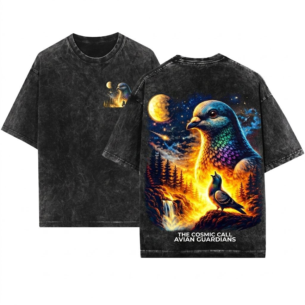 Pigeon Howling to the Moon Vintage Bird Graphic Retro Animal Full Lover Gift 90s Unisex Wash T-Shirt
