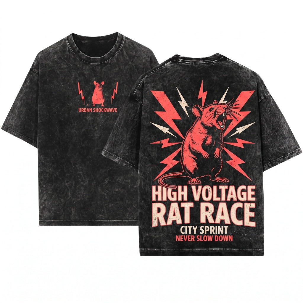 Red Mouse Lightning Electric Rodent Graphic Unisex Wash T-Shirt