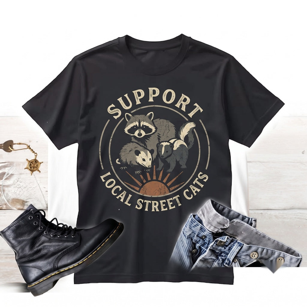 Funny Vintage Raccoon Possum Skunk Street Cats Retro Wildlife Graphic Cotton Unisex TShirt