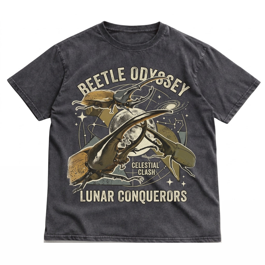 Three Hercules Beetle Vintage Moon Graphic Funny Retro Oversized Insect Entomology Nature Lover Gift Unisex TShirt