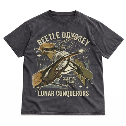 Three Hercules Beetle Vintage Moon Graphic Funny Retro Oversized Insect Entomology Nature Lover Gift Unisex TShirt