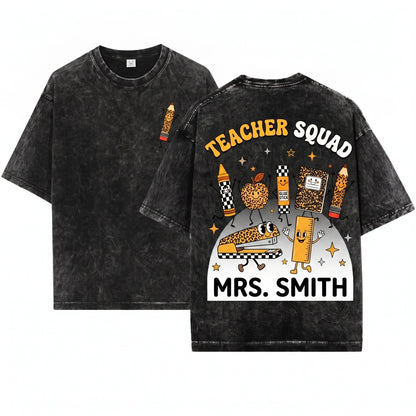 Leopard Checkered School Supplies Custom Teacher Name Back To Classroom Gift Unisex Wash T-Shirt