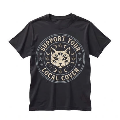 Support Local Coven Third Eye Black Cat Celestial Goth Occult Graphic Unisex TShirt
