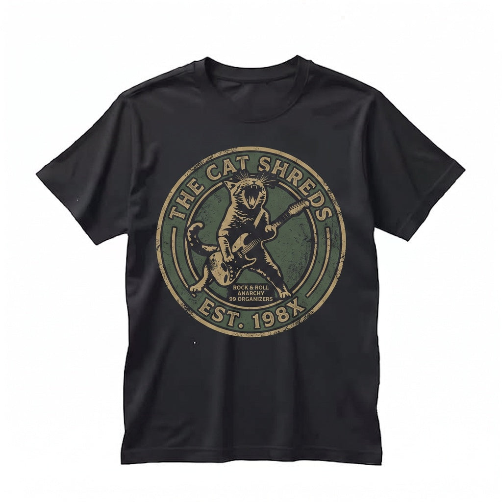 Vintage Rock Guitar Player Cat Retro Music Lover Graphic Gift Unisex TShirt