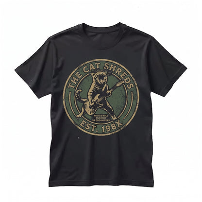 Vintage Rock Guitar Player Cat Retro Music Lover Graphic Gift Unisex TShirt