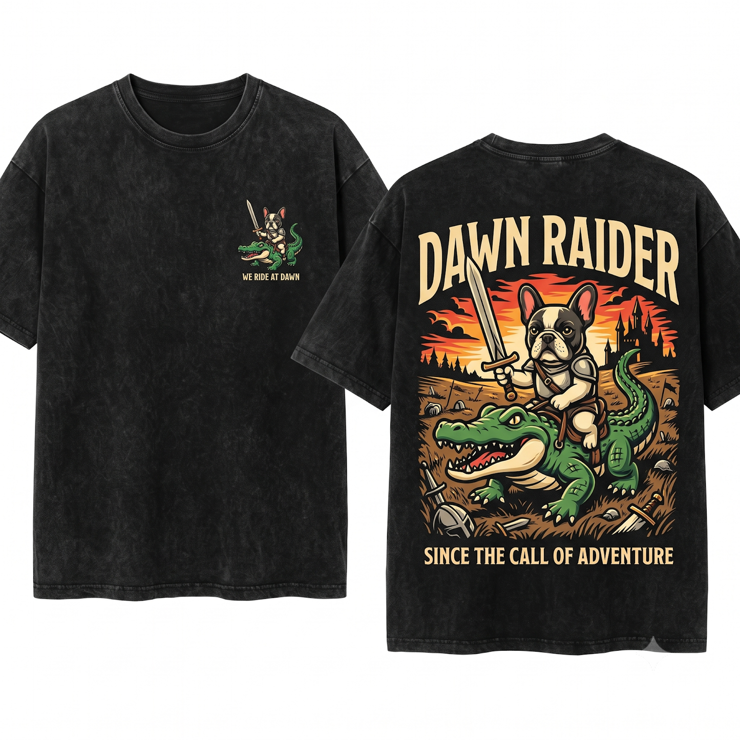 We Ride at Dawn Bull Terrier Chaotic Gamer Mom Or Dad Funny Gift Unisex Heavyweight Garment-Dyed T-Shirt
