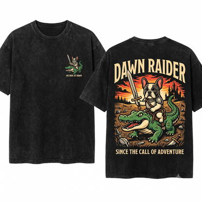 We Ride at Dawn Bull Terrier Chaotic Gamer Mom Or Dad Funny Gift Unisex Heavyweight Garment-Dyed T-Shirt