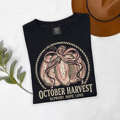 Pink Ribbon Breast Cancer Awareness Pumpkin Fall Support Squad Graphic Unisex TShirt